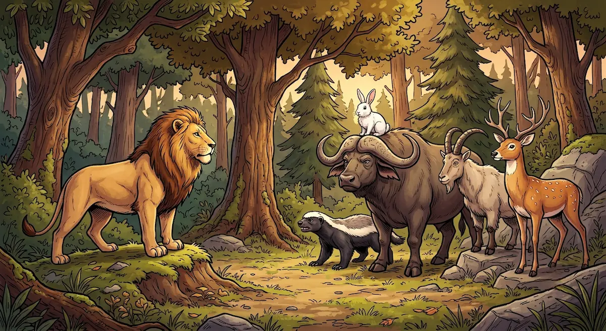 Lion and honey badger